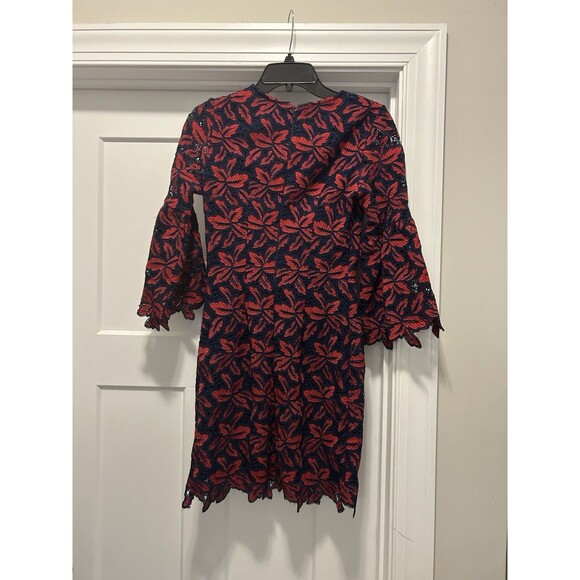 Navy/ Red Lace Overlay Minuet Short Bell Sleeve Dress Size Small Game Day Formal - Picture 7 of 7